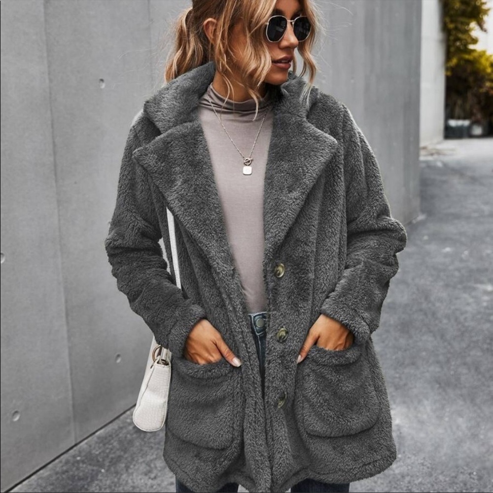 Redwood pocket button  teddy pea coat jacket - Picture 5 of 13